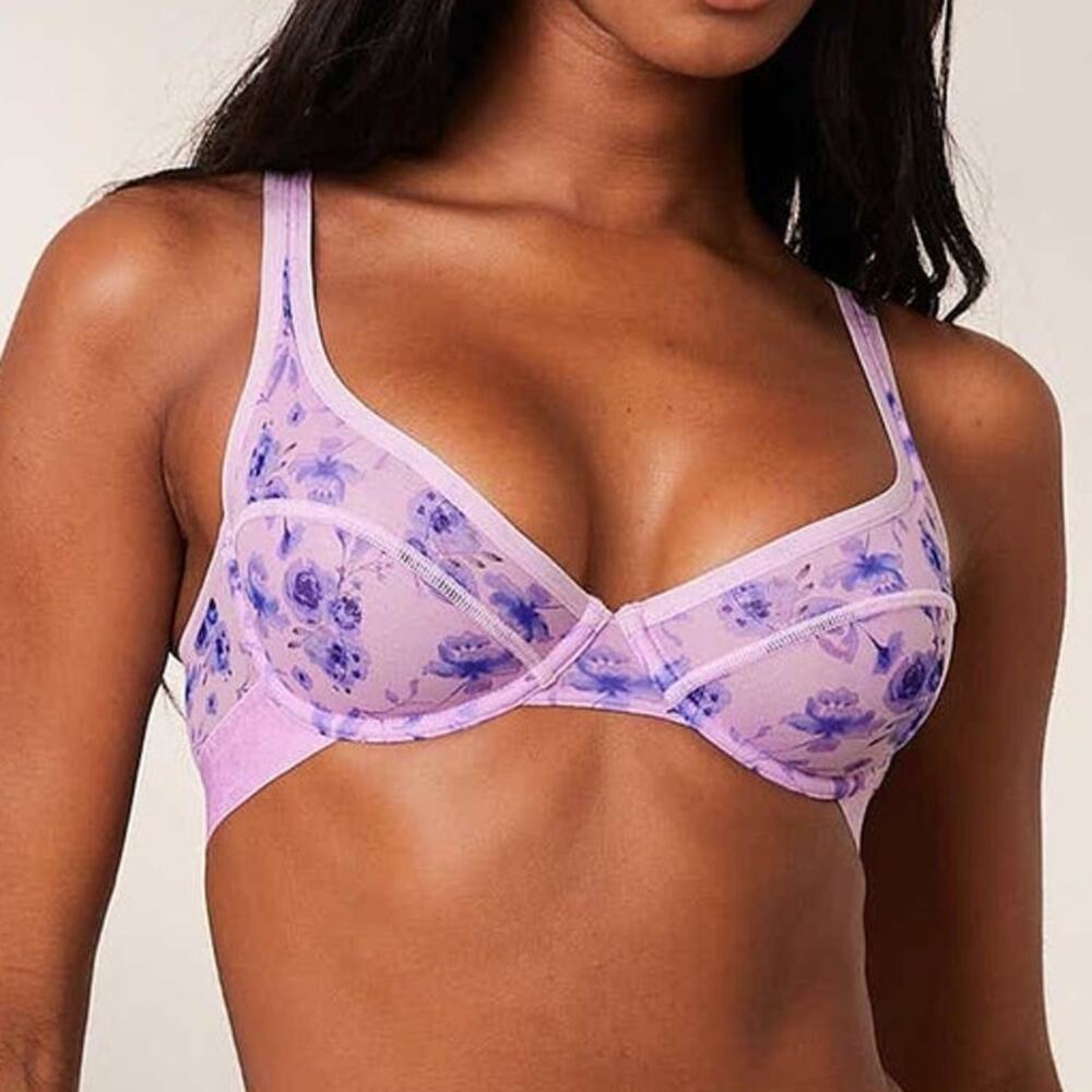 Lounge Women´s Floral Mesh Underwired Balcony Lilac Bra Size 32B